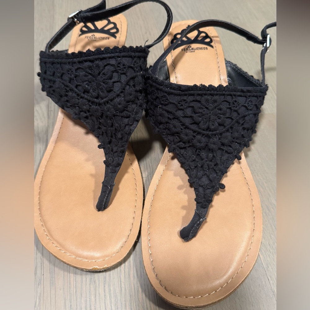 Fergalicious Black Crochet Wedge Sandals